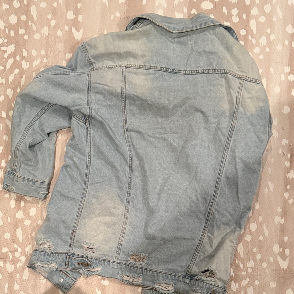Oversized Light Blue Distressed Light Weight Denim Jacket - Picture 3 of 4